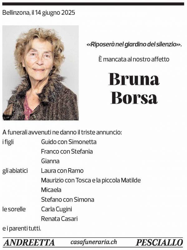 Annuncio funebre Bruna Borsa