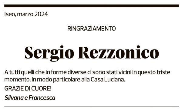 Annuncio funebre Sergio Rezzonico