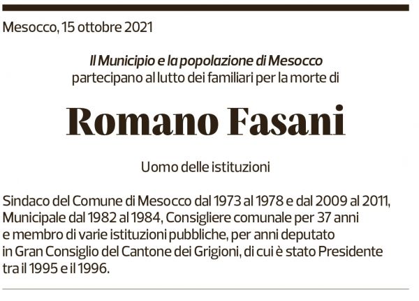 Annuncio funebre Romano Fasani