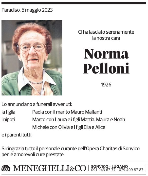 Annuncio funebre Norma Pelloni