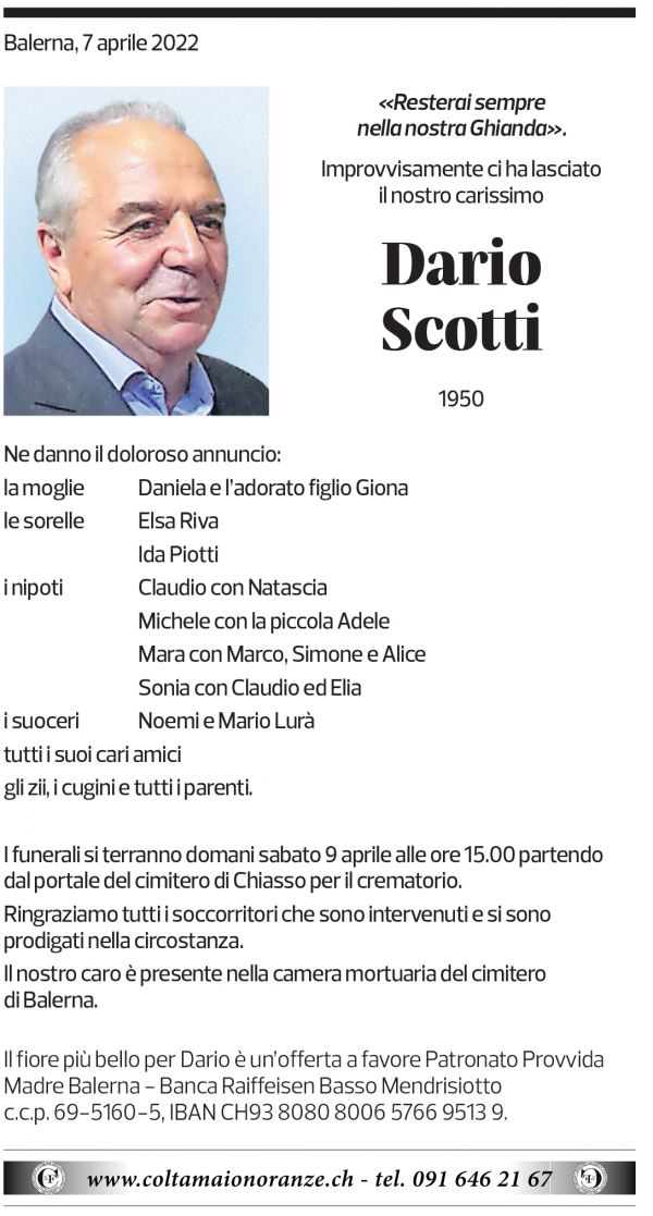 Annuncio funebre Dario Scotti