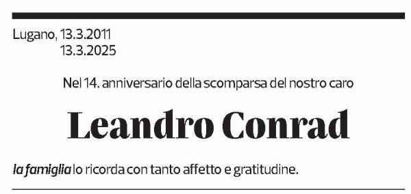 Annuncio funebre Leandro Conrad