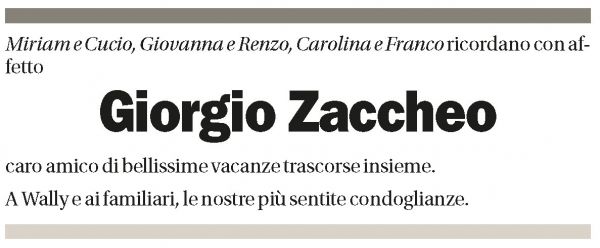 Annuncio funebre Giorgio Zaccheo