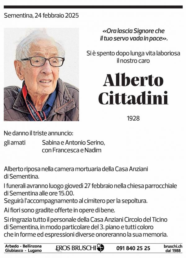 Annuncio funebre Alberto Cittadini
