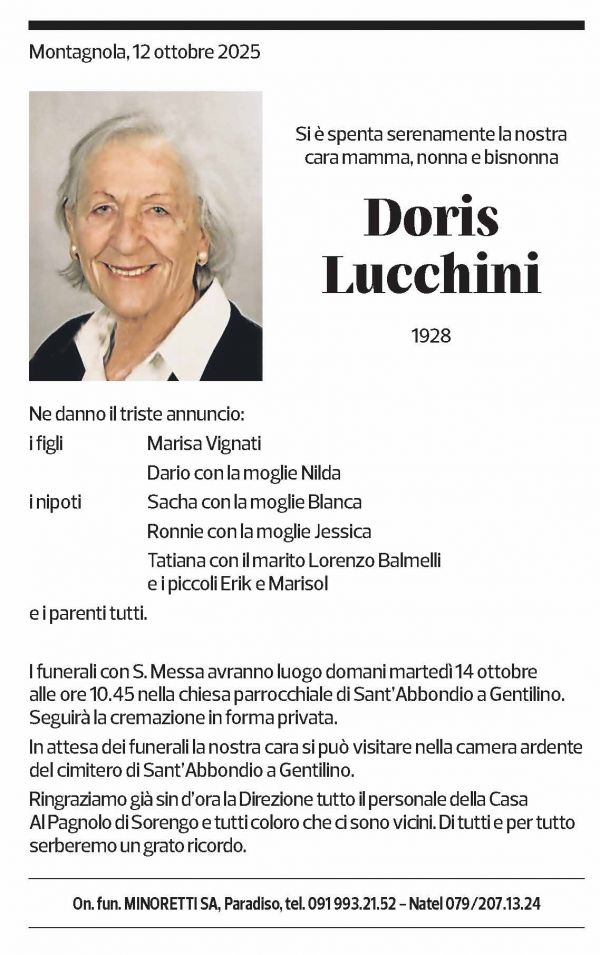 Annuncio funebre Doris Lucchini
