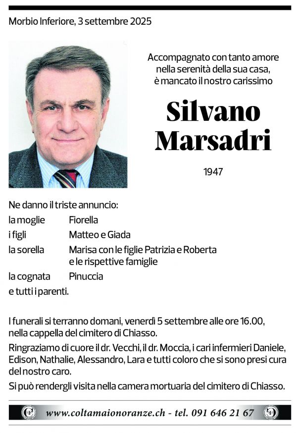 Annuncio funebre Silvano Marsadri