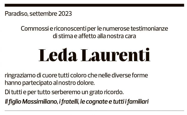 Annuncio funebre Leda Laurenti