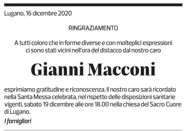 Annuncio funebre Gianni Macconi