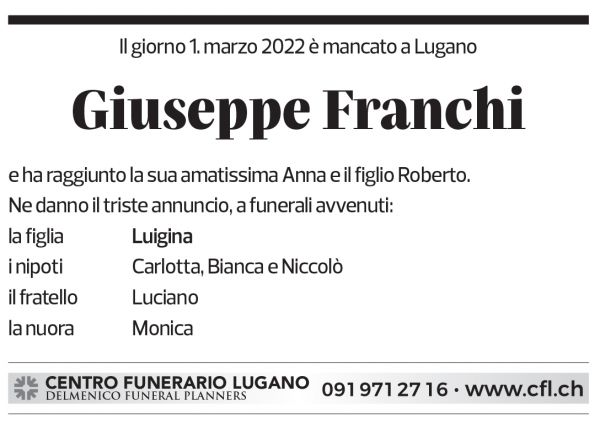 Annuncio funebre Giuseppe Franchi