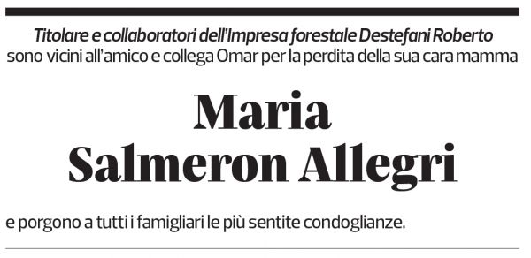 Annuncio funebre Maria Salmeron Allegri