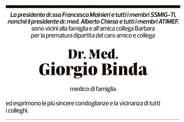 Annuncio funebre Giorgio Binda