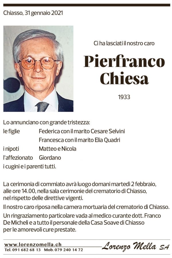 Annuncio funebre Pierfranco Chiesa