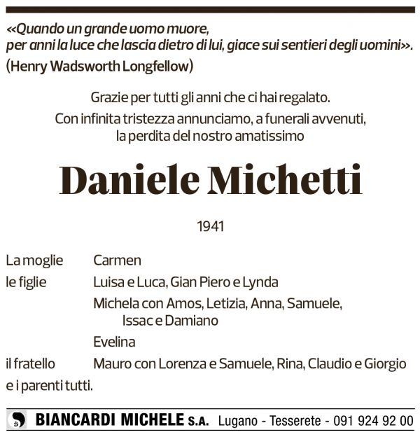 Annuncio funebre Daniele Michetti