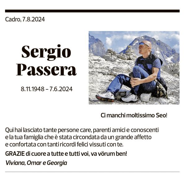 Annuncio funebre Sergio Passera