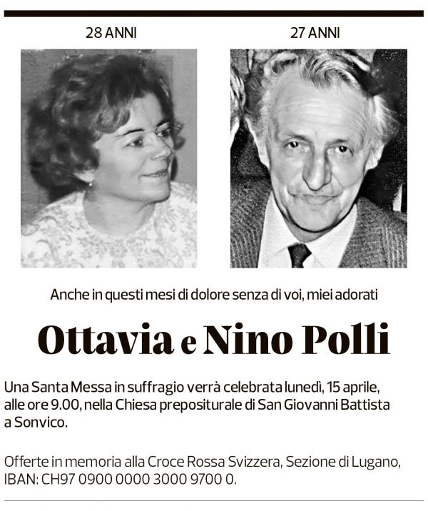 Annuncio funebre Ottavia Polli Nino Polli