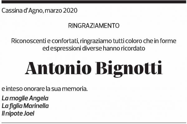 Annuncio funebre Antonio Bignotti