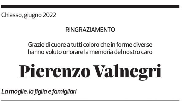 Annuncio funebre Pierenzo Valnegri