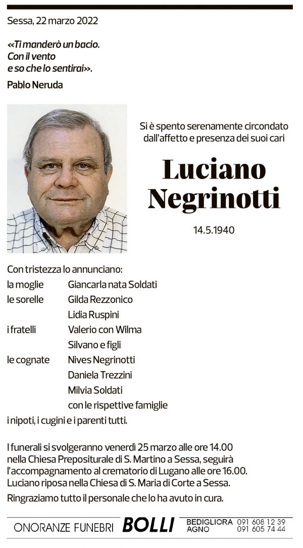 Annuncio funebre Luciano Negrinotti