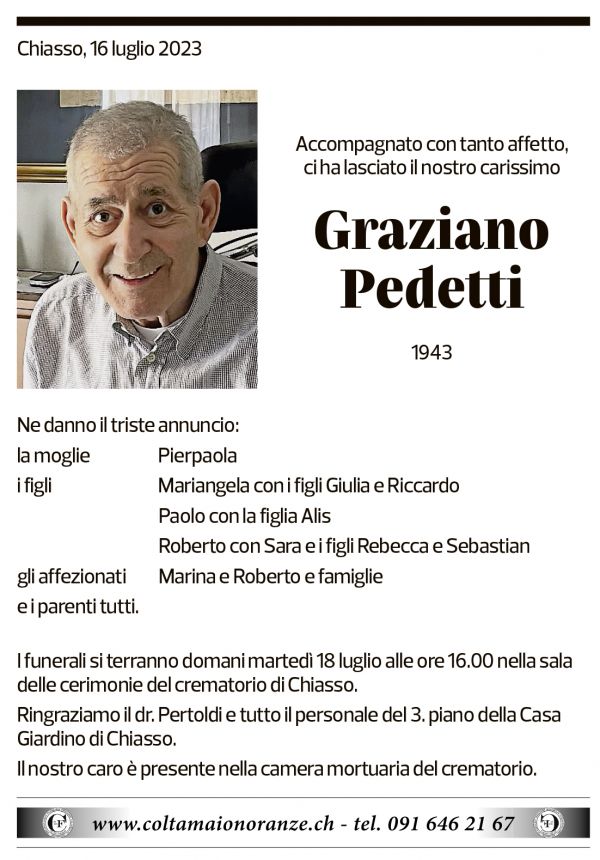 Annuncio funebre Graziano Pedetti