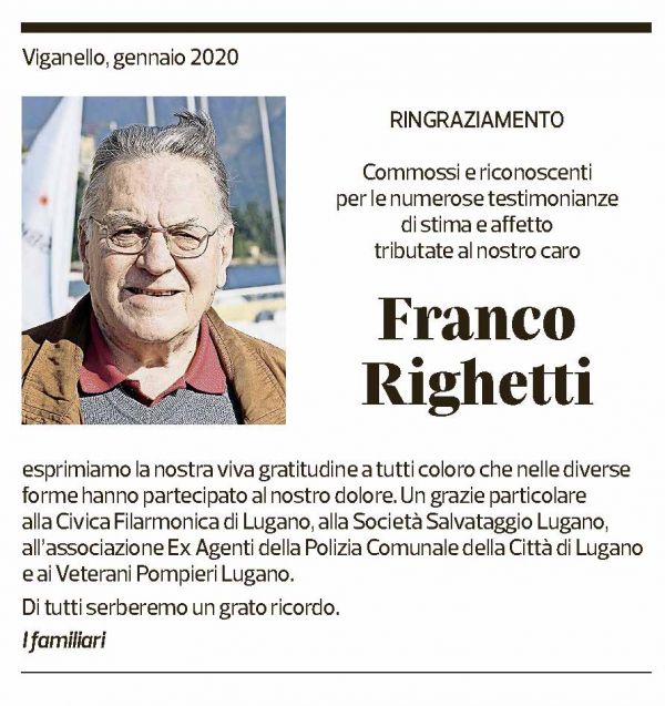 Annuncio funebre Franco Righetti