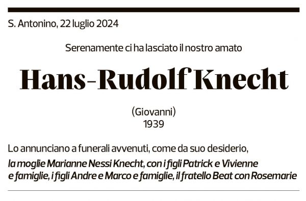 Annuncio funebre Hans-rudolf Knecht