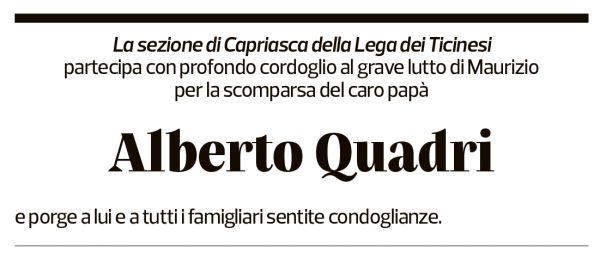 Annuncio funebre Alberto Quadri