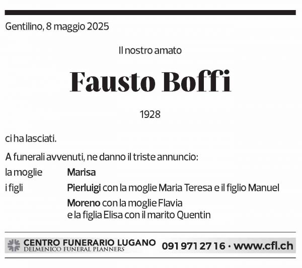 Annuncio funebre Fausto Boffi