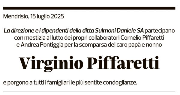 Annuncio funebre Virginio Piffaretti