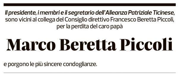 Annuncio funebre Marco Beretta Piccoli