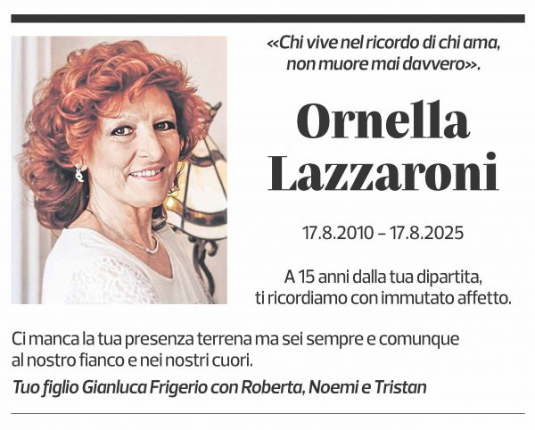 Annuncio funebre Ornella Lazzaroni
