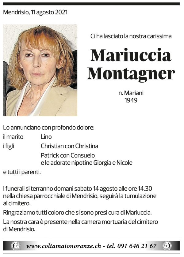 Annuncio funebre Mariuccia Montagner