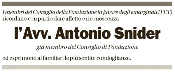 Annuncio funebre Antonio Snider