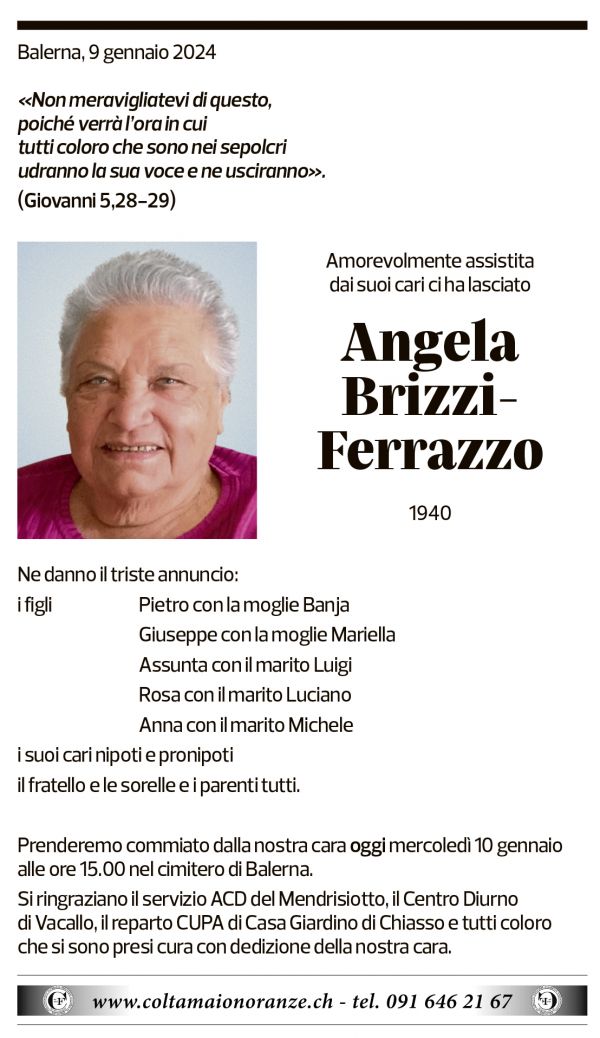 Annuncio funebre Angela Brizzi-ferrazzo