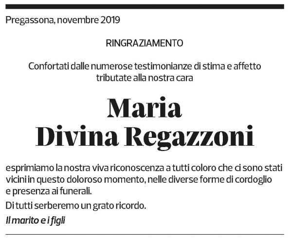 Annuncio funebre Maria Divina Regazzoni