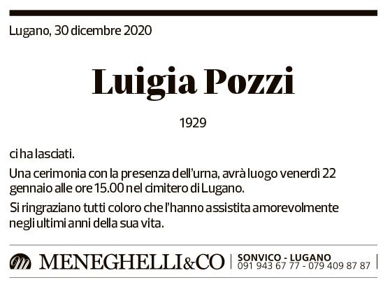 Annuncio funebre Luigi Pozzi