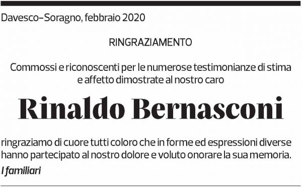 Annuncio funebre Rinaldo Bernasconi