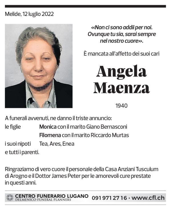 Annuncio funebre Angela Maenza