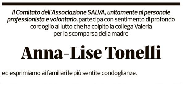 Annuncio funebre Anna-lise Tonelli