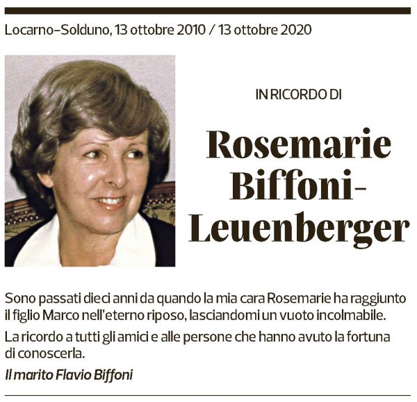 Annuncio funebre Rosemarie Biffoni-leuenberger