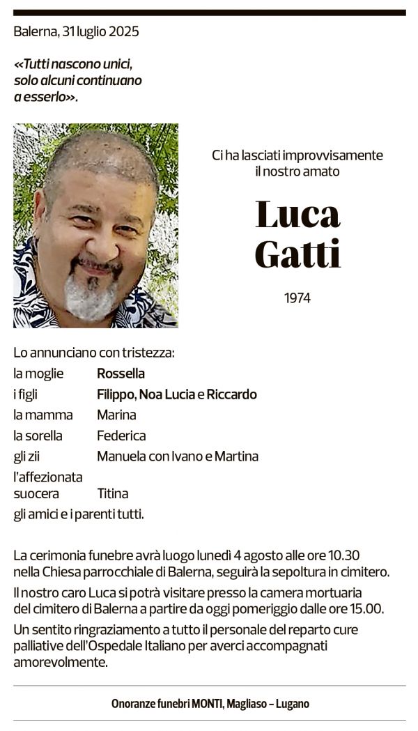 Annuncio funebre Luca Gatti