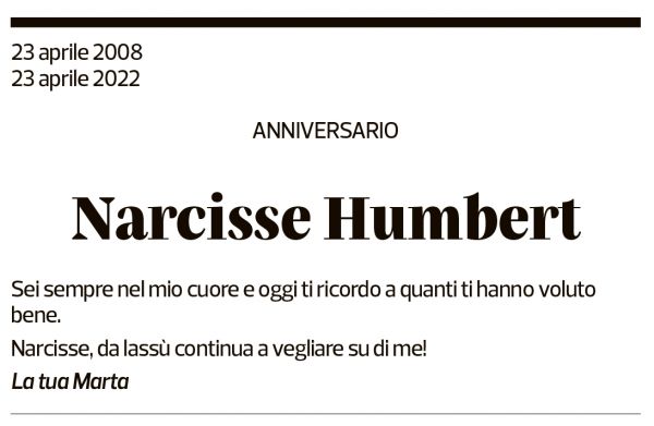 Annuncio funebre Narcisse Humbert