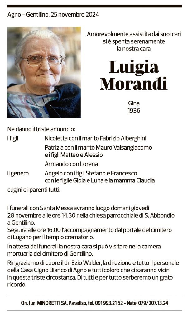 Annuncio funebre Luigia Morandi