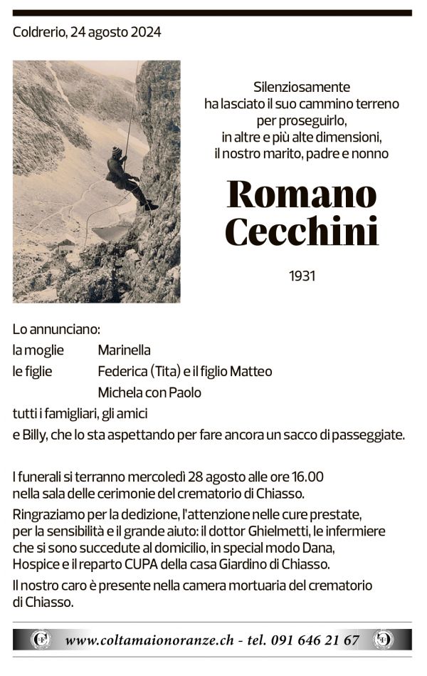 Annuncio funebre Romano Cecchini