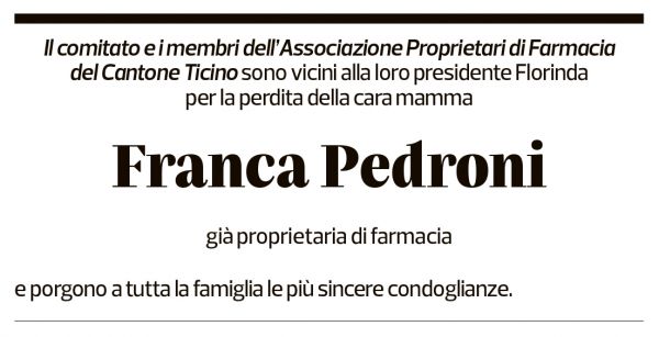 Annuncio funebre Franca Pedroni