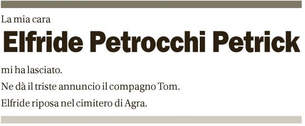 Annuncio funebre Elfride Petrocchi - Petrick