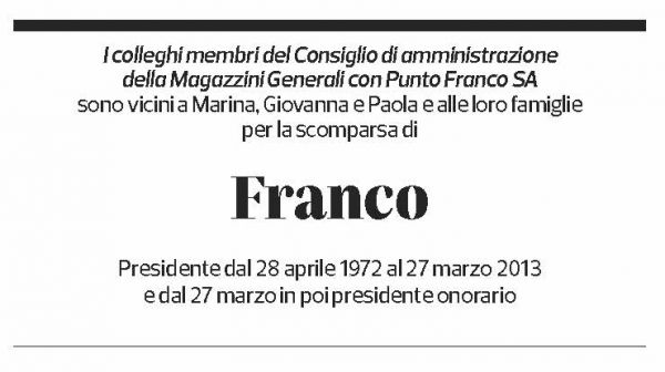 Annuncio funebre Franco Masoni