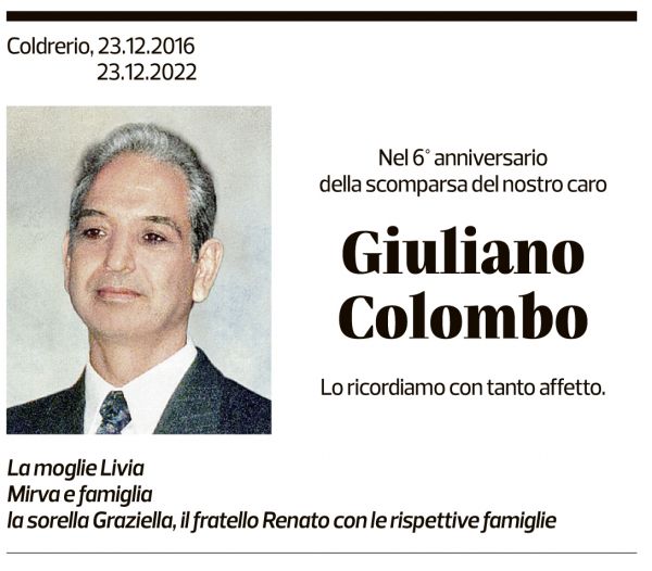 Annuncio funebre Giuliano Colombo