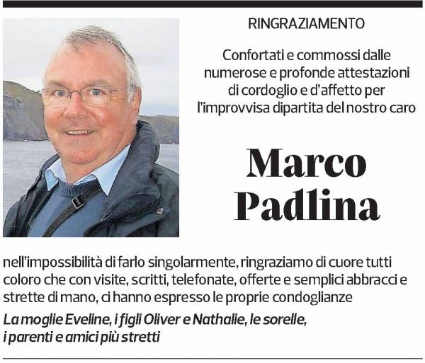 Annuncio funebre Marco Padlina