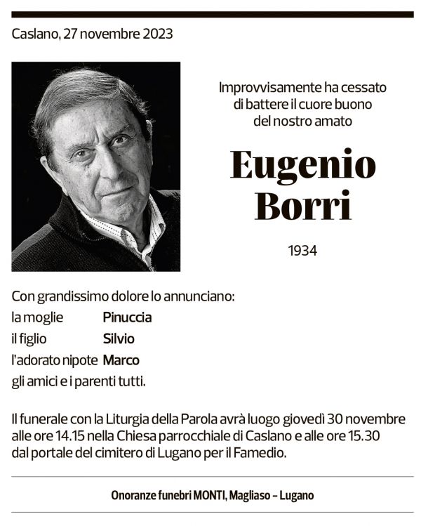 Annuncio funebre Eugenio Borri