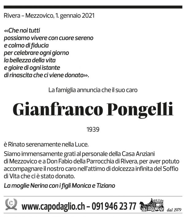 Annuncio funebre Gianfranco Pongelli